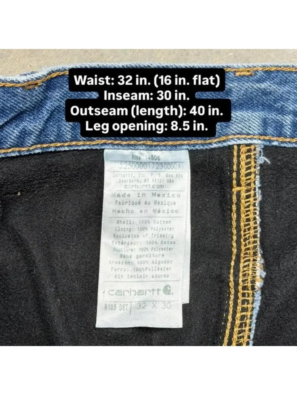 Carhartt B155 DST Jeans Mens 32x30 Fleece Lined Heavyweight Workwear Distressed